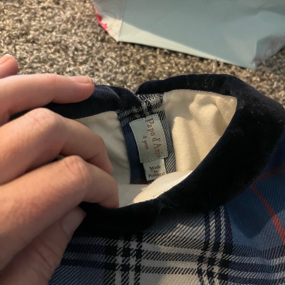 Papo d’anjo blue plaid dress size 4 velvet collar lined short sleeve - Picture 3 of 3